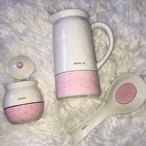 Rae Dunn pink scoop rest drink up Set Bundle